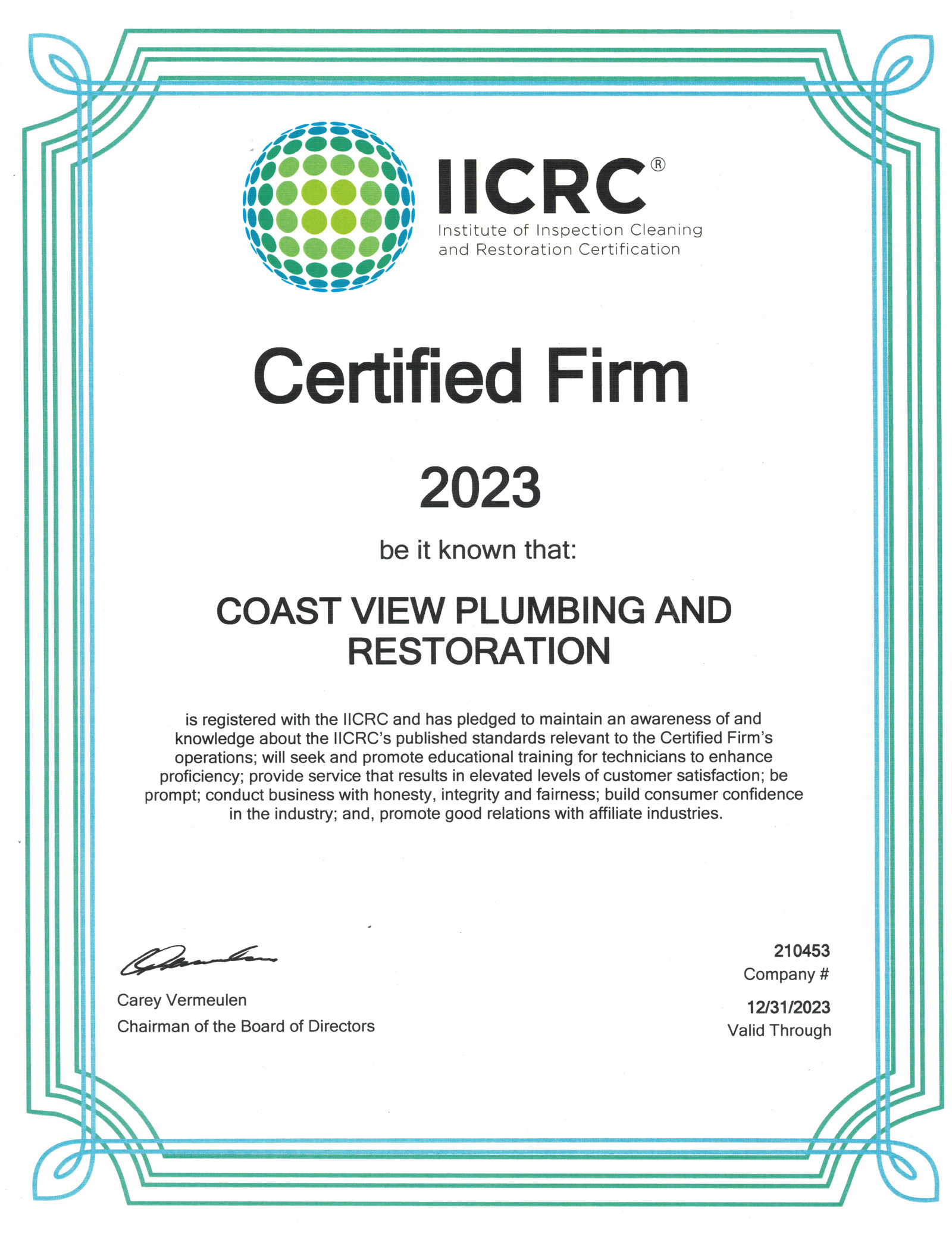 IICRC | Coast View Plumbing and Restoration